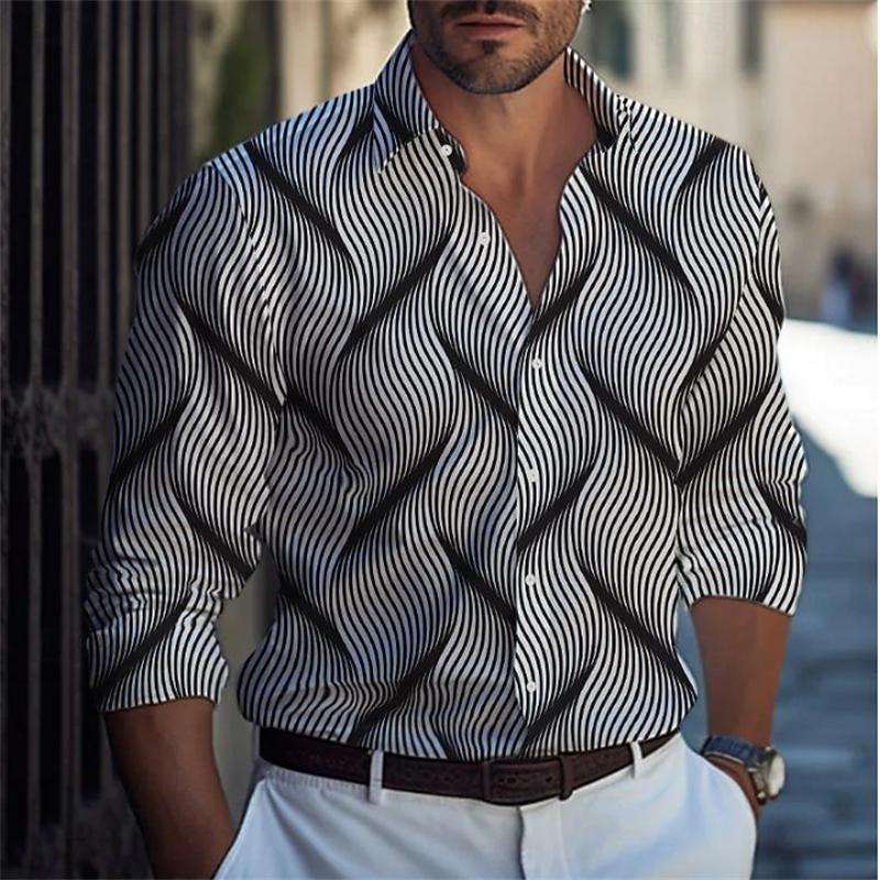 Новая мужская линия в стиле business casual, рубашка с 3D-принтом, формальная, весенне-летняя, с лацканами, с длинным рукавом, размеры XS-5XL, рубашка из эластичной ткани, 2024