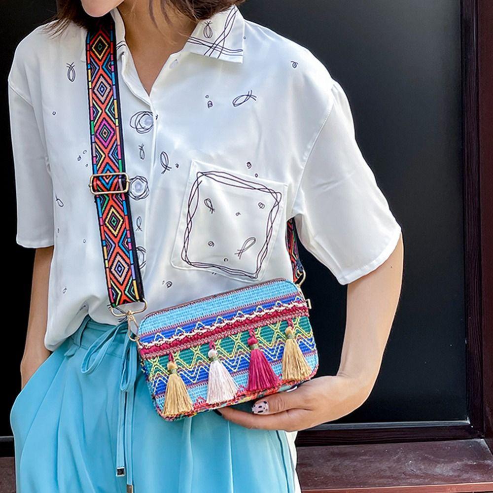 Embroidery Fringe Cloth Handbag Women Shoulder Bag Ethnic Style Bag Crossbody Bags Small Square Bag