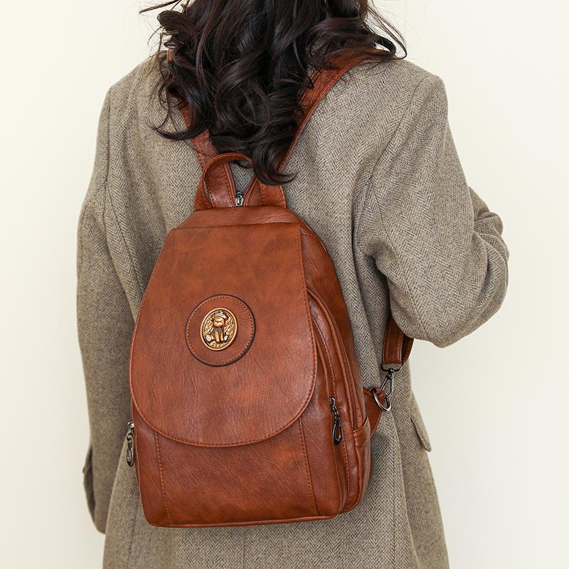 PU Backpack Women's Solid Color Large Capacity Travel Backpack