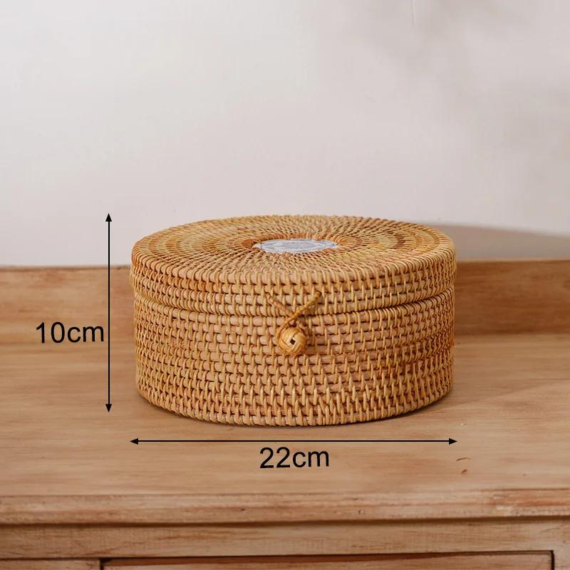 Handwoven Rattan Storage Box with Lid Tea Food Container Kongfu Tea Set Bread Fruit Basket with Lid Puer Tea Bag Organizer