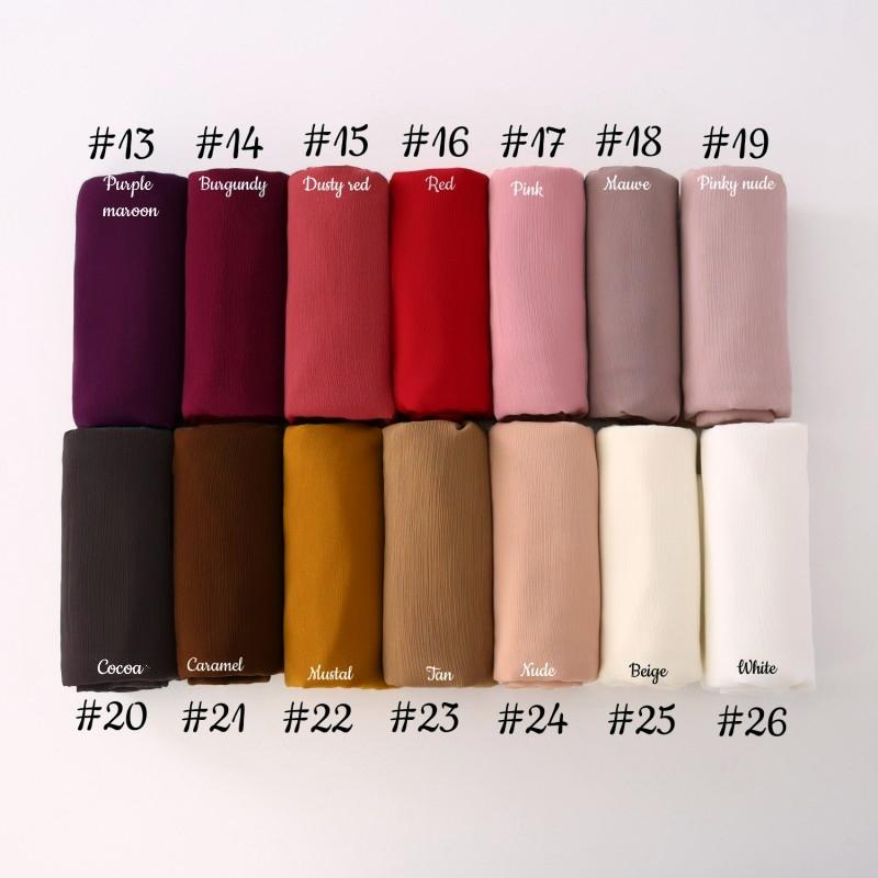 Little Crinkle Chiffon Hijab Good Stitching Solid Plain Scarf High Quality Premium Malaysian Women's Scarves Hijabs Long Shawl