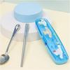 Lilpang Cinnamoroll All-Stainless Steel Spoon Clear Case Set, Mixed Colors, Spoon + Chopsticks + Case, 1 Set, Korean Popular Tableware