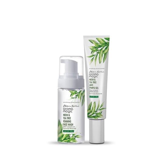 Aroma Magic Neem & Tea Tree Combo- Pwrd by Niacinamide Foaming Face Wash- 100ml + Anti Pimple Gel- 20gm | Pack Of 2