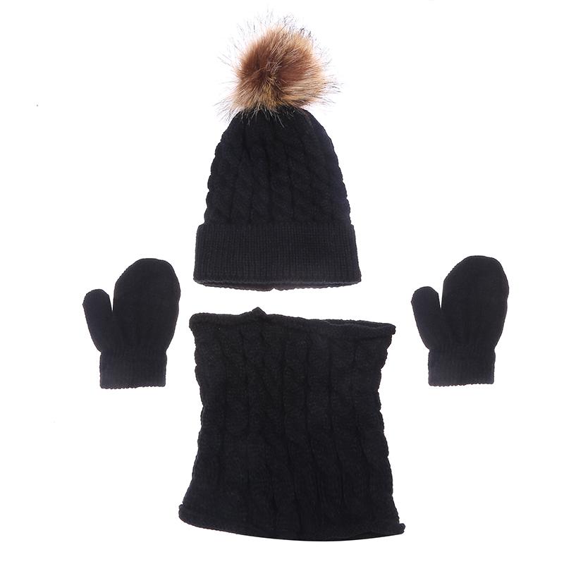 Winter Warm Children's Hat Scarf Gloves Set Fashion Thicken Windproof Kids Beanie Hat Cover Hood Scarf Mittens