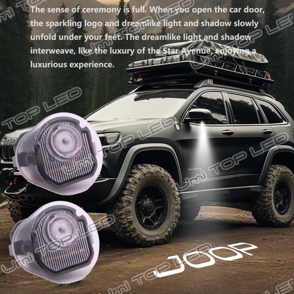 LED Car Rearview Mirror Welcome Shadow Light For Jeep Compass CHEROKEE Trailhawk Limited Laser Ghost Projection Logo Puddle Lamp