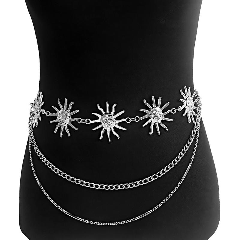 Punk Gothic Moon Sun Waist Chain for Women Dress Jewelry Belt