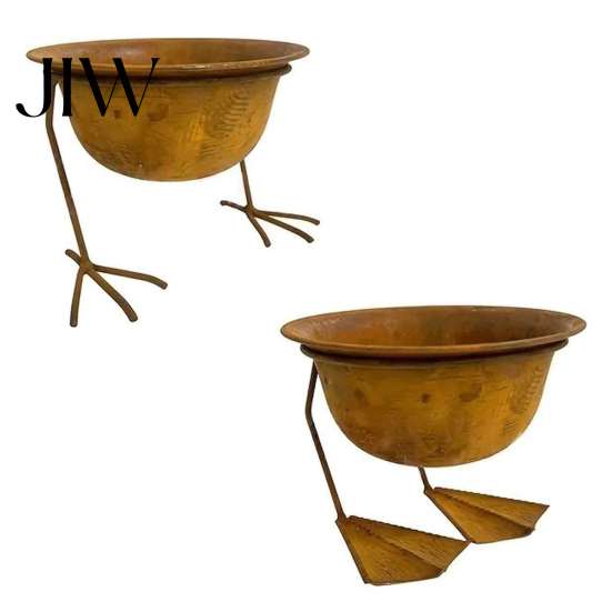 Outdoor Plant Container Metal Bird Foot Planter Bowl, Vintage Chicken Duck Paw Base Small Succulents Sculptural Flower Bowl Pot, Rustproof Flowerpot