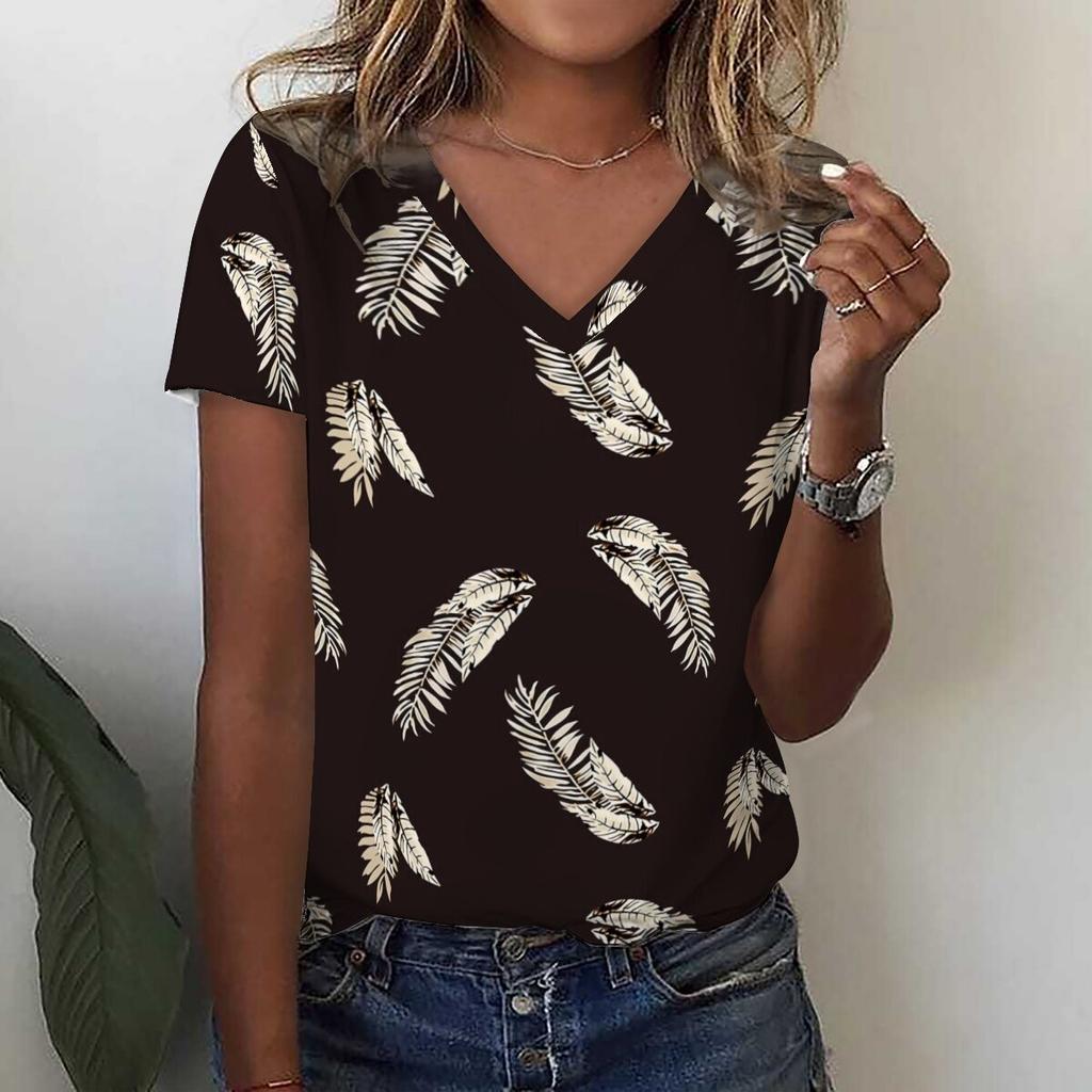 Футболка с 3D-принтом и цветочным принтом в виде тропических листьев, летние женские футболки с V-образным вырезом, топы Y2k, уличная одежда, футболки больших размеров в стиле Харадзюку, женская одежда