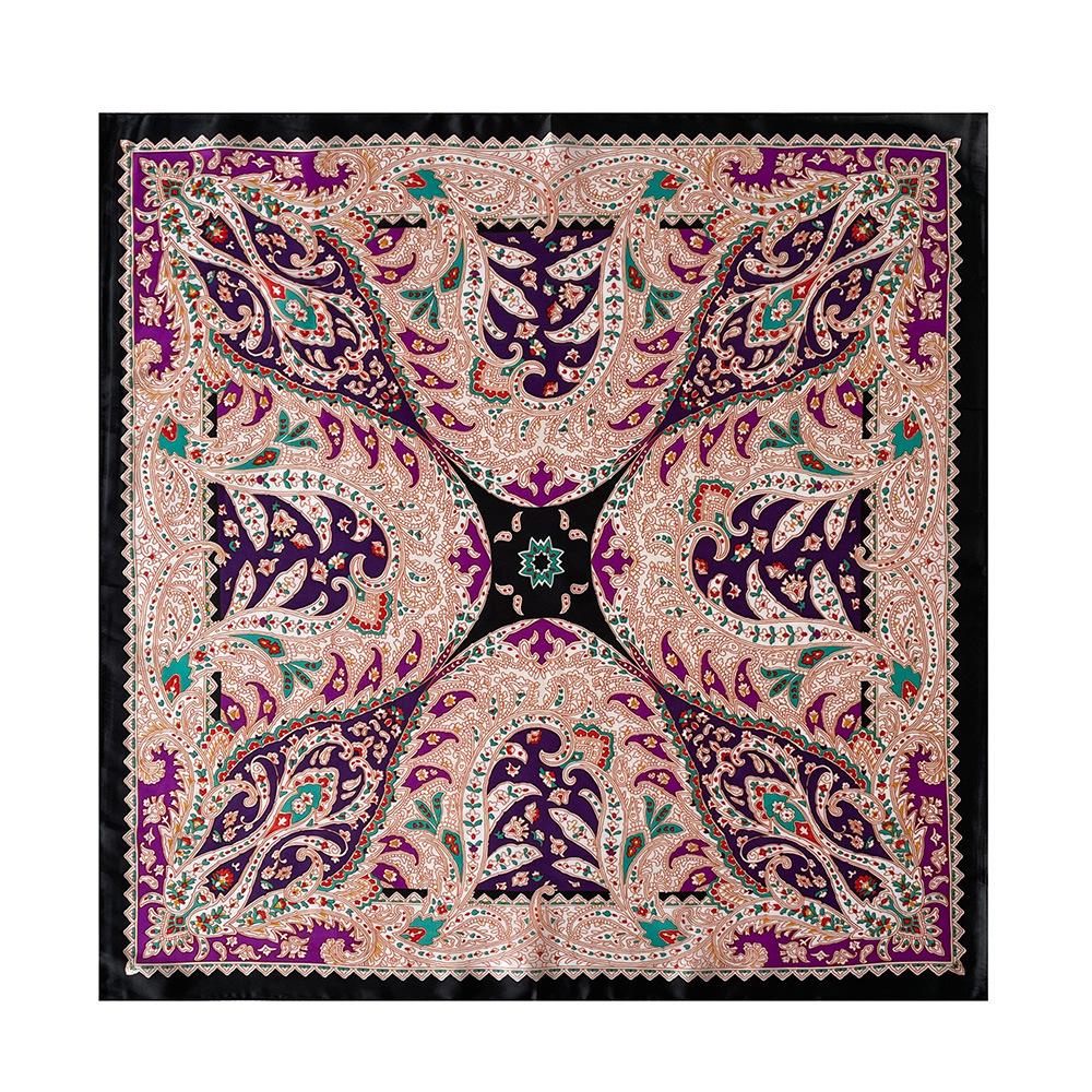 1116 Spring and Summer Flower Printing 71CM Satin Square Scarf Color Cashew Flower Bag Head Scarf Shawl Wholesale