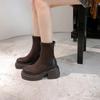 Модные женские осенне-зимние новые модные универсальные толстые подошвы на высоком каблуке эластичные короткие сапоги 2024 женские круглые ретро-ботфорты