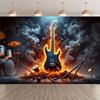 2D plane 1 piece of rock-themed flame guitar background tapestry.PMJ
