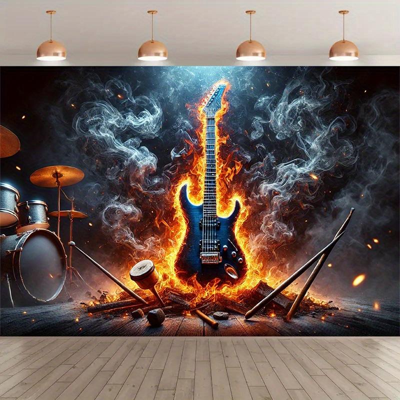 2D plane 1 piece of rock-themed flame guitar background tapestry.PMJ