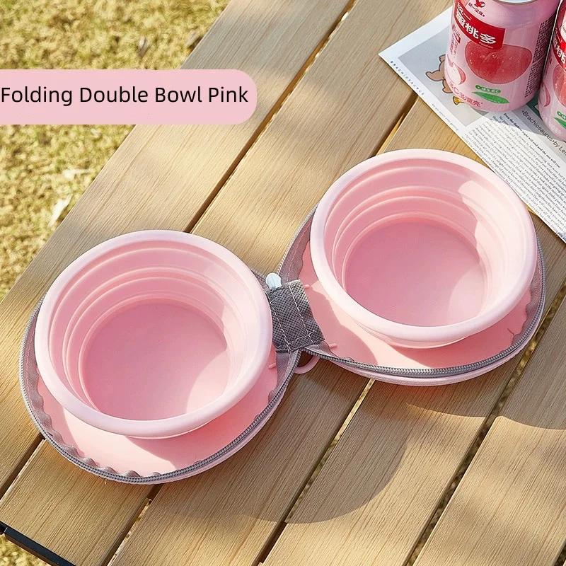 Collapsible Silicone Double Dog Bowl Portable Foldable Pet Food And Water Bowl For Travel Camping And Outdoor Use