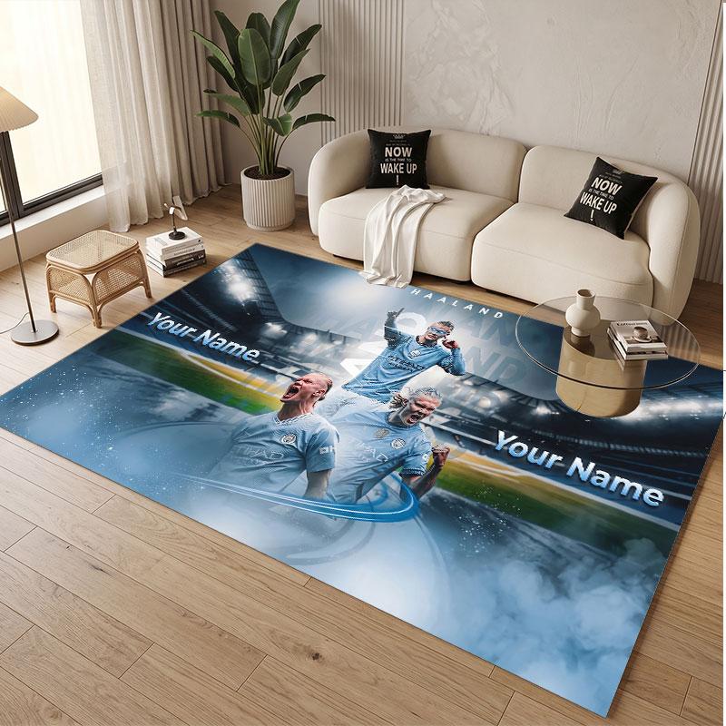 Custom Rug Erling Haaland Pattern Print Name Text Soft Non‑Slip Floor Carpet for Home Indoor Decoration