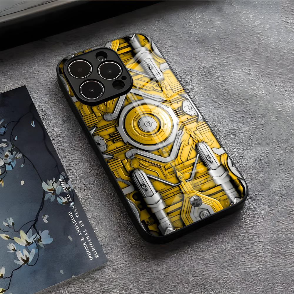 Механические Компоненты Чехол для Телефона Для IPhone 17 Air 16 E Pro Max 15 14 13 Mini 12 Pro 11 Max Plus Черная Стеклянная Крышка