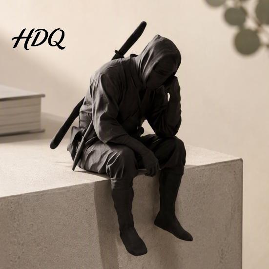 Орнамент в форме ниндзя, 3D-печатная сидящая фигурка, Темный сиделец на полку, Размышляющий, Маскированный самурай для домашнего офиса, книжной полки, стола, Украшение для медитации