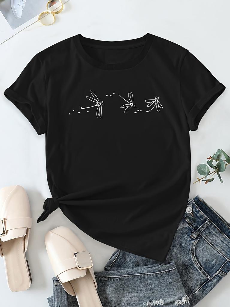 Unisex Casual Short Sleeve TShirt with Butterfly Dragonfly Animal Print Round Neck Fit Summer Casual Ladies T Shirts Soft Cloth