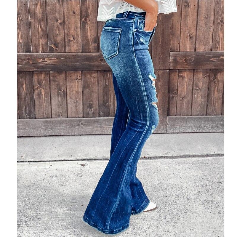 Офисные женские узкие джинсовые джинсы для женщин, весенние сексуальные рваные расклешенные брюки с карманами, уличная одежда, синие джинсы скинни Pantalon 25771