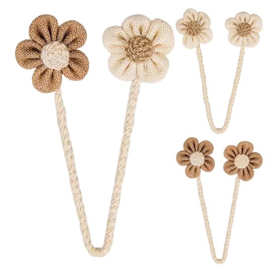 2Pcs Flower Curtain Tiebacks Handmade Boho Style Sunflower Curtain Holdbacks Linen Window