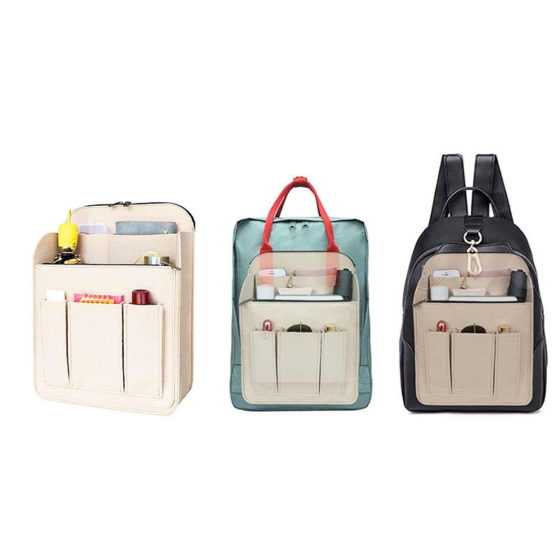 Multi-Grid Felt Backpack Organizer Insert for Women And Men Lightweight Travel Rucksack Insert with Zipper Pockets