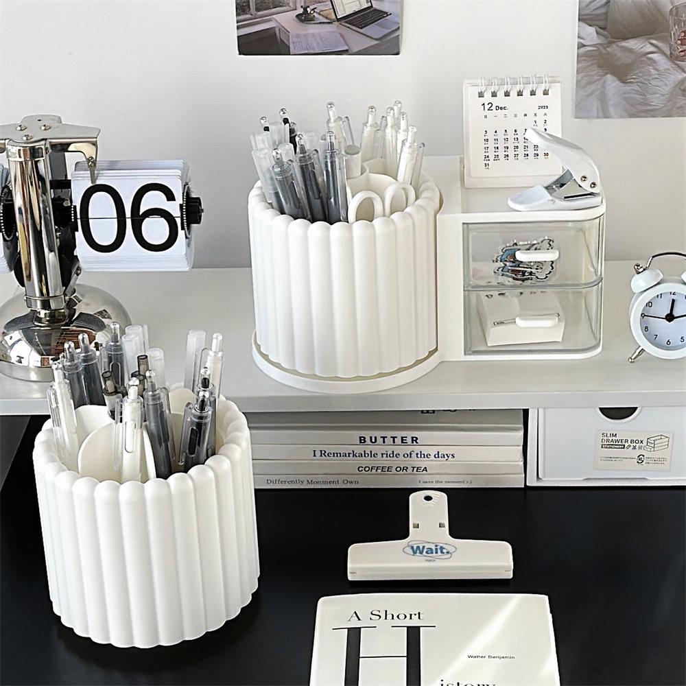 Вращающийся пыленепроницаемый органайзер для косметики: Подставка для кистей для макияжа, Хранение помад и теней для век, Подставка для ручек для стола