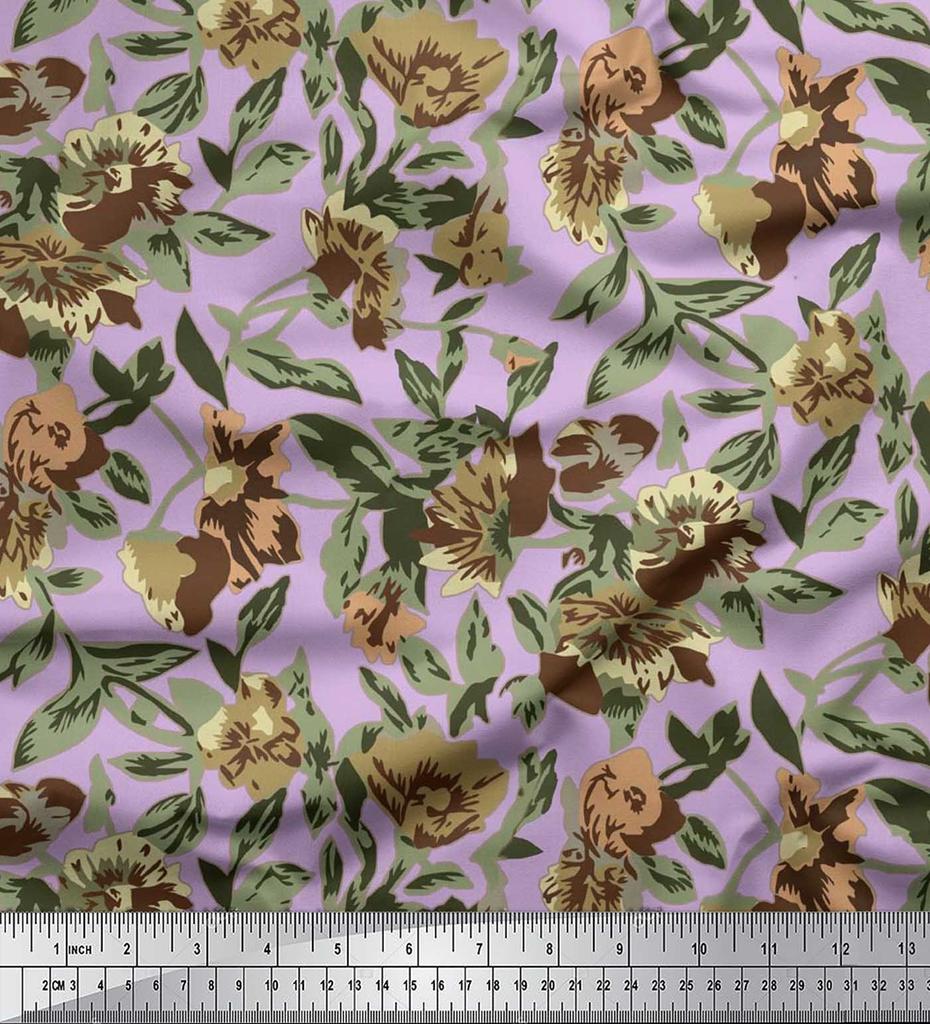 Soimoi Ткань из хлопчатобумажного батиста с рисунком в виде листьев и цветочного декора, метр 42 дюйма