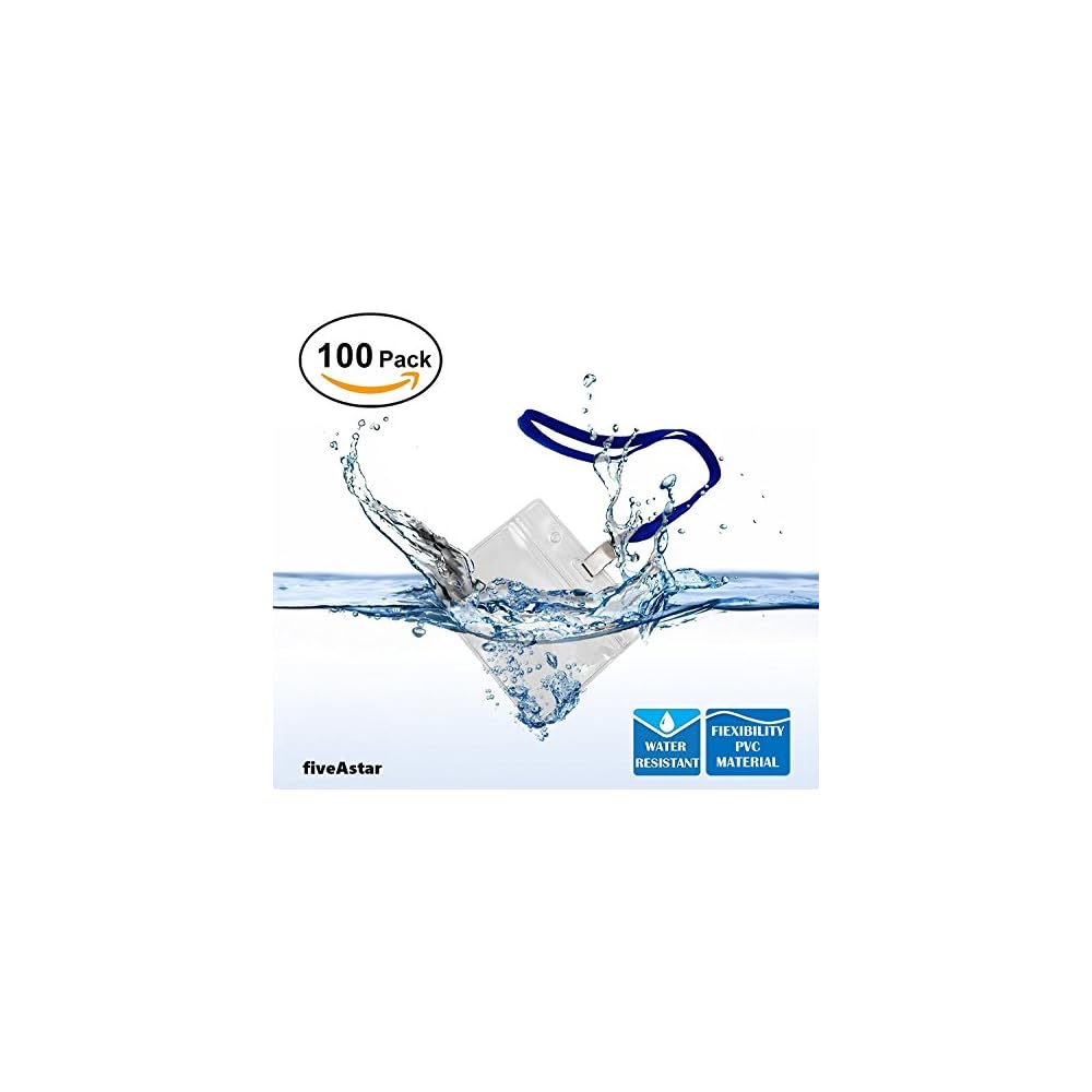 fiveAstar ID Card Holder, Name Tag Case, Neck Strap, Employee ID Holder, Horizontal, Waterproof,