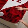 White Red Fitted Sheet Set Rose Heart Love 3D Printed 100% Polyester Mattress Covers Breathable Bedding Set With 2 Pillowcases