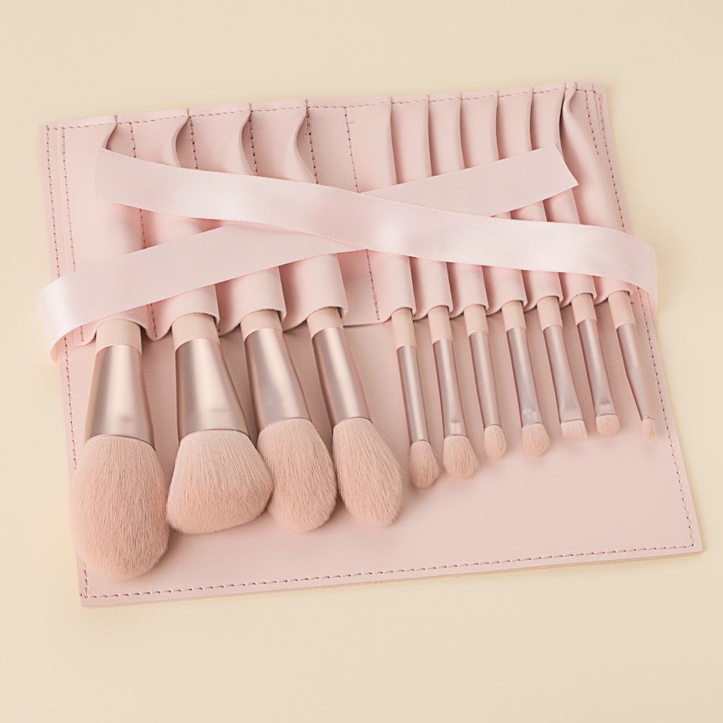 HMU Blind Drop Shipping Soft 12pcs Pink Wood Handle Good Quality Custom Logo Makeup Brushes Set