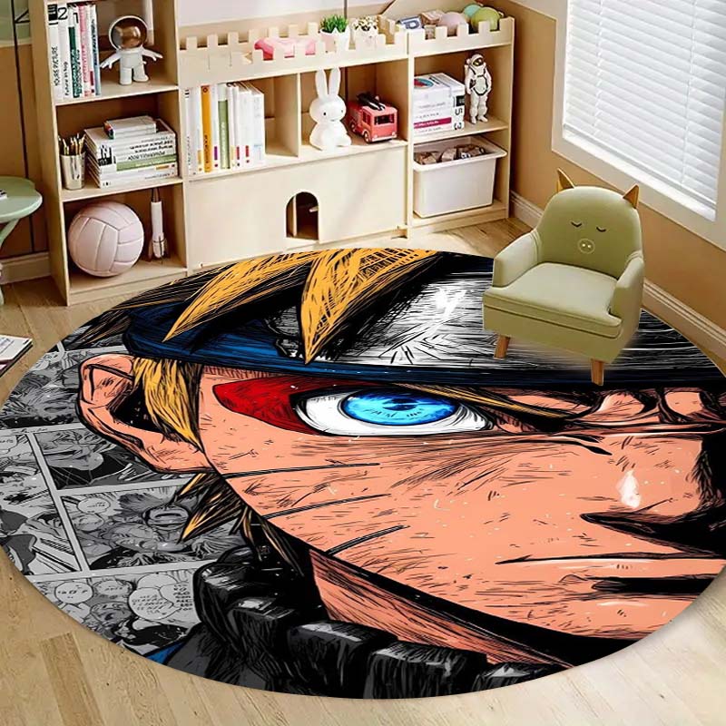 Popular Anime Naruto Circular Carpet Fashion Pattern Soft Plush Rug Non-Skid Mat For Boys Kids Bedroom Living Room Home Decor