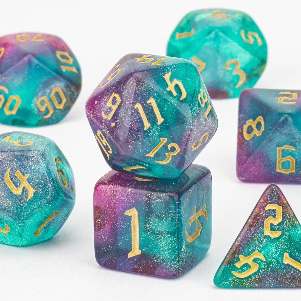 Набор кубиков из смолы с острыми краями ручной работы для TRPG, набор многогранных кубиков для подземелий и драконов, кубики из смолы D+D для настольных игр