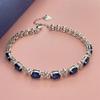 925 Silver-Plated Dark Blue Stone Bracelet - Unisex European & American Style