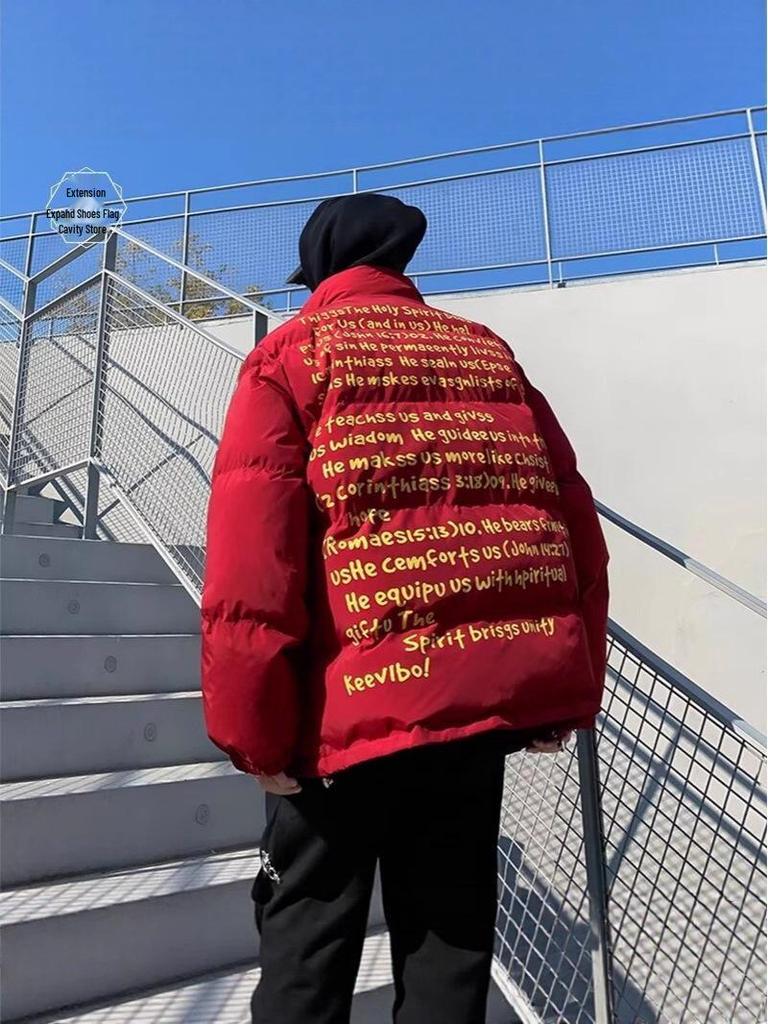 Мужская и женская красная хлопковая зимняя куртка Год Крысы - Утепленное, теплое пуховое пальто для защиты от холода