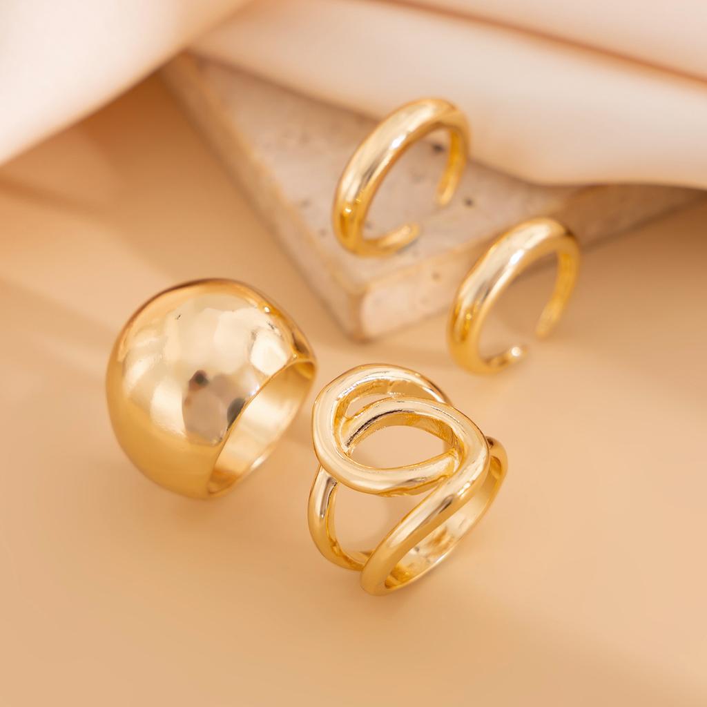 Sweet and Cool Geometric Baroque Pearl Ring Set, Personalized Liquid Metal Glossy Ring