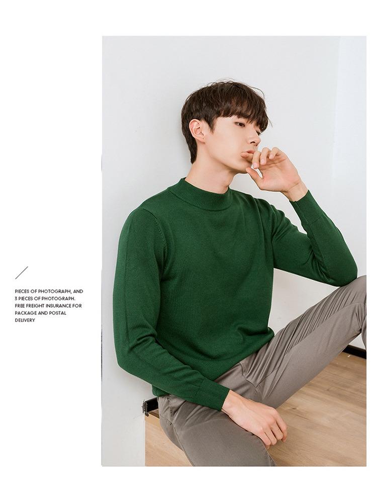 Мужской вязаный свитер с полуворотником, мягкий, прилегающий к телу, однотонный, повседневный, теплый, с длинным рукавом, универсальный, шерстяной, для ношения под низ, модный