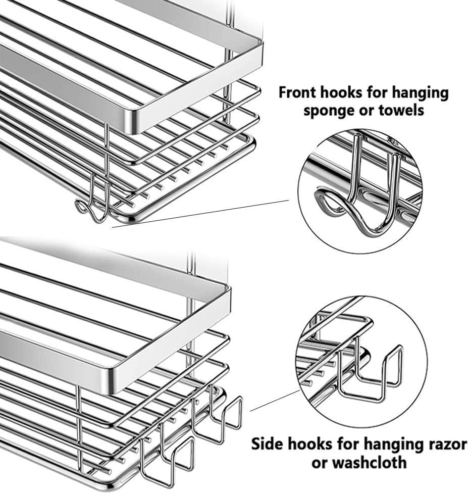 Black Stainless Steel Shower Shelf Basket No Drilling Kitchen Storage Rack