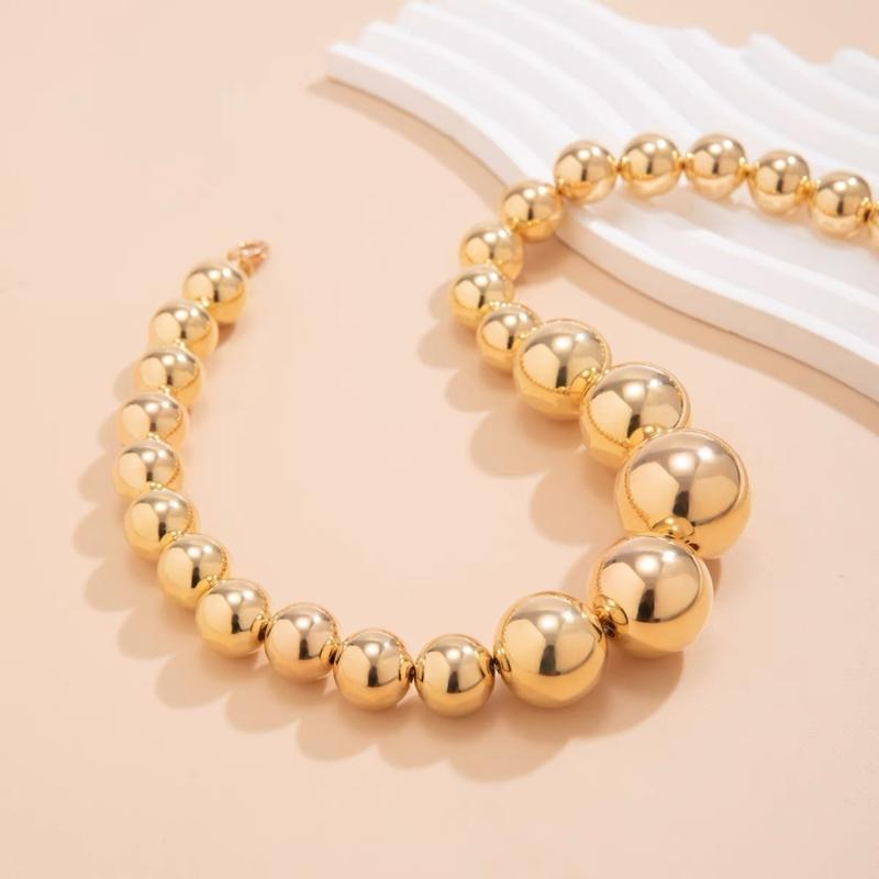 Fashionable Big Beads Chain Necklace Adjustable Choker Chains Clavicle Chain Accessory Vintage Inspired Beaded Neckchain