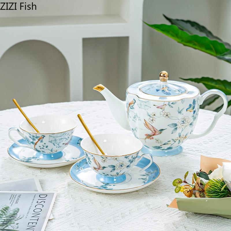 BRBlue Bird Ceramic Coffee Mug Saucer Retro Afternoon Tea Coffee Cup Teapot Saucer Sets Couple Cup Set Home Creative Drinkware MugEY