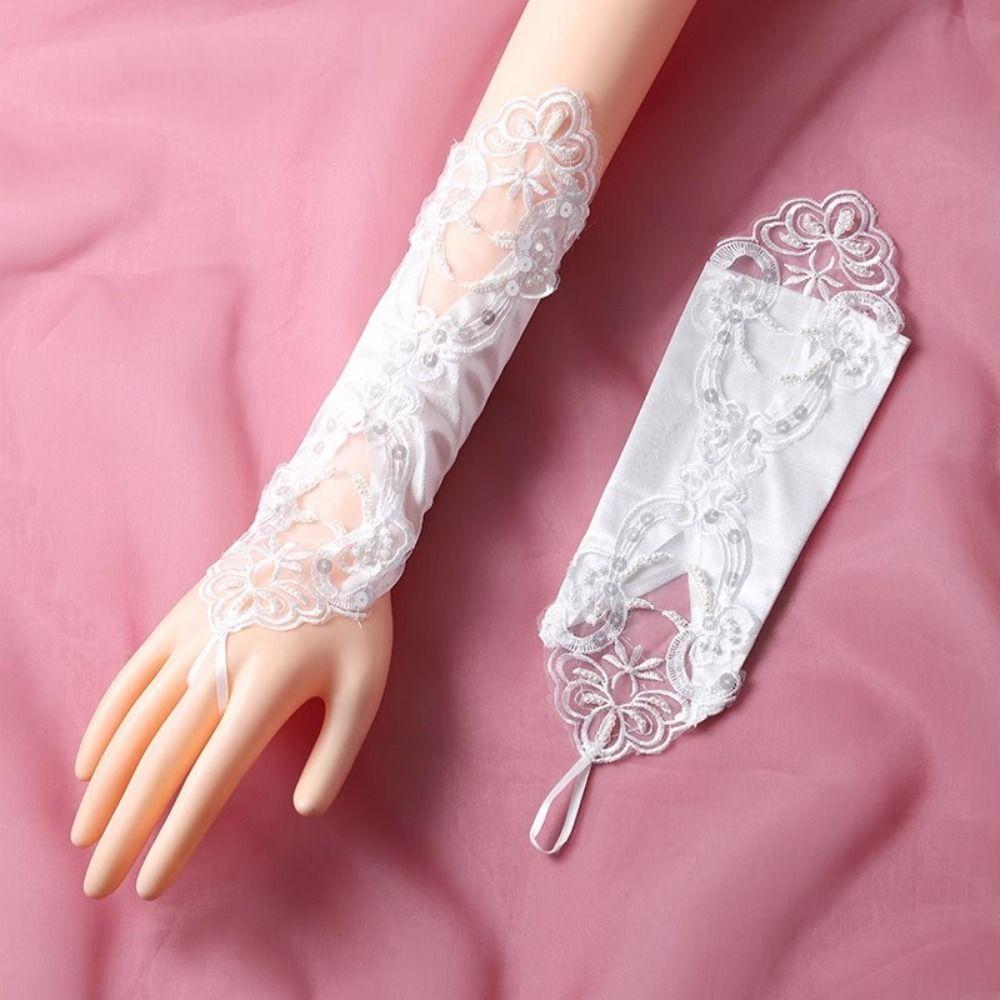 Sequin Women’s Lace Gloves Rhinestone Decor Performance Gloves Wedding Gloves Dress Accessories