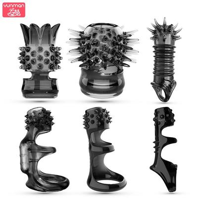 Юньмань Вибрирующее фиксирующее кольцо для мужчин: Черный Кристалл, Шипованный Ретрактор, Толстый Рукав Зуба Волка.