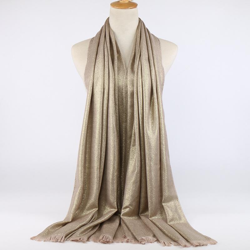 Блестящий люрекс хлопок золото хиджаб шарф женский серебряный кисточки шали мусульманские шарфы головной платок однотонные обертывания повязка на голову пашмина столы