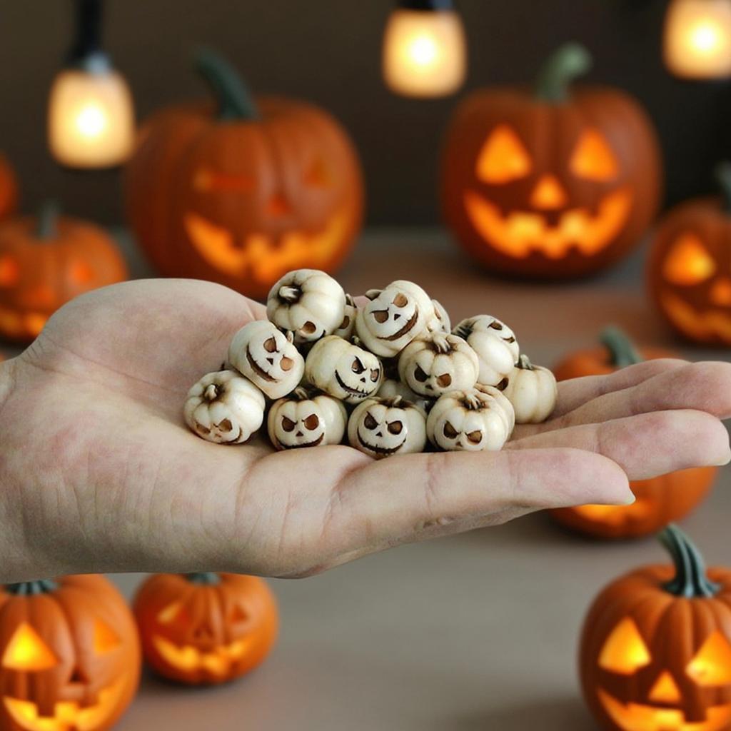 20pcs Mini Ghost Face Pumpkin Decor Set - Halloween Resin Ornaments for Garden Potting, Micro Landscape & Party Decoration