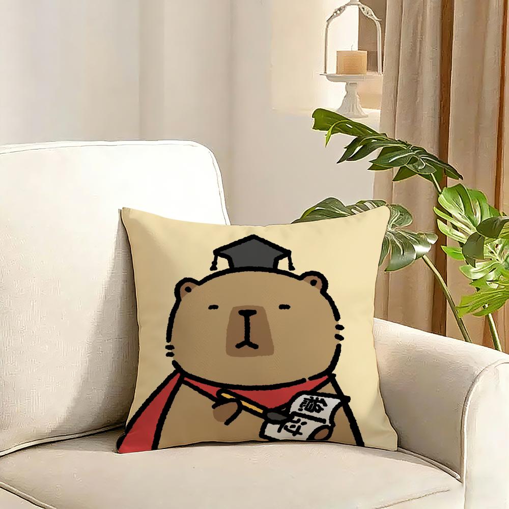 Capybara Cartoon Cute Cushion Cover Reversible Plush Pillow Cover Soft Fluffy Home Decor for Sofa Bedroom