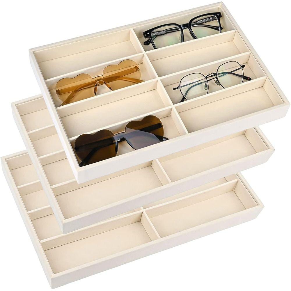 Stackable Sunglass Organizer Beige Grey Eyeglass Display Tray New Glasses Holder for Men Women