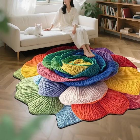 3D Цветочный Ковер Абсорбирующий Быстросохнущий Неправильной Формы Плюшевый Цветочный Напольный Коврик Моющийся Нескользящий Ковер для Гостиной Спальни Ванной Комнаты Кухни Декоративный