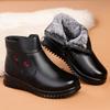 Elderly Women's Winter Genuine Leather Cotton Shoes Mom's Warm Fleece Lined Flat Non-Slip Short Zipper Boots