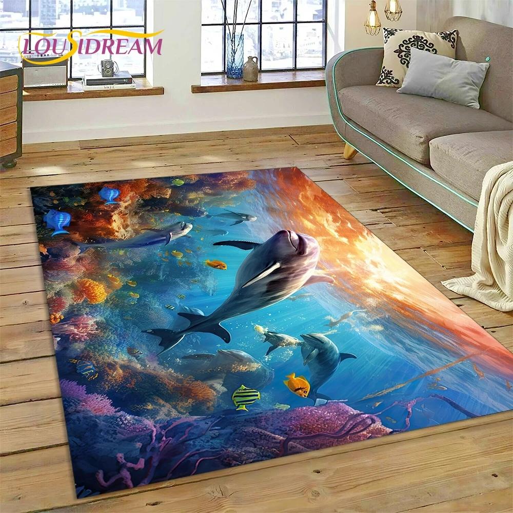 3D подводный мир, морское дно, Дельфин, мультяшный ковер, ковер для гостиной, спальни, домашний декор, нескользящее украшение для дивана, подарок ребенку