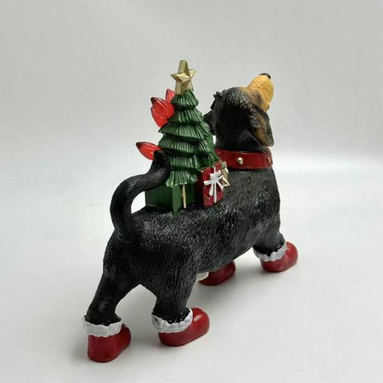 Dachshund Christmas Decor Resin Dog Figurine with Scarf Boots Lighted Blow Mold Xmas Tree Holiday Ornament
