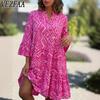 Women's Fashion Spring Fall Geometric Print 3/4 Sleeves V-Neck Loose Waistline Casual Dresses