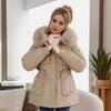 YJKDYK 2024 Winter Women's Padded Jacket Fur Collar Warm Parkas Coats Tops Women's Drawstring Waist Cinching Cotton Jacket